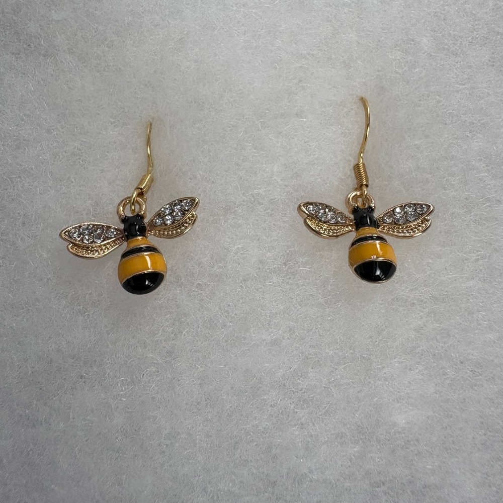Hand Crafted Gold and Black Bee Earrings